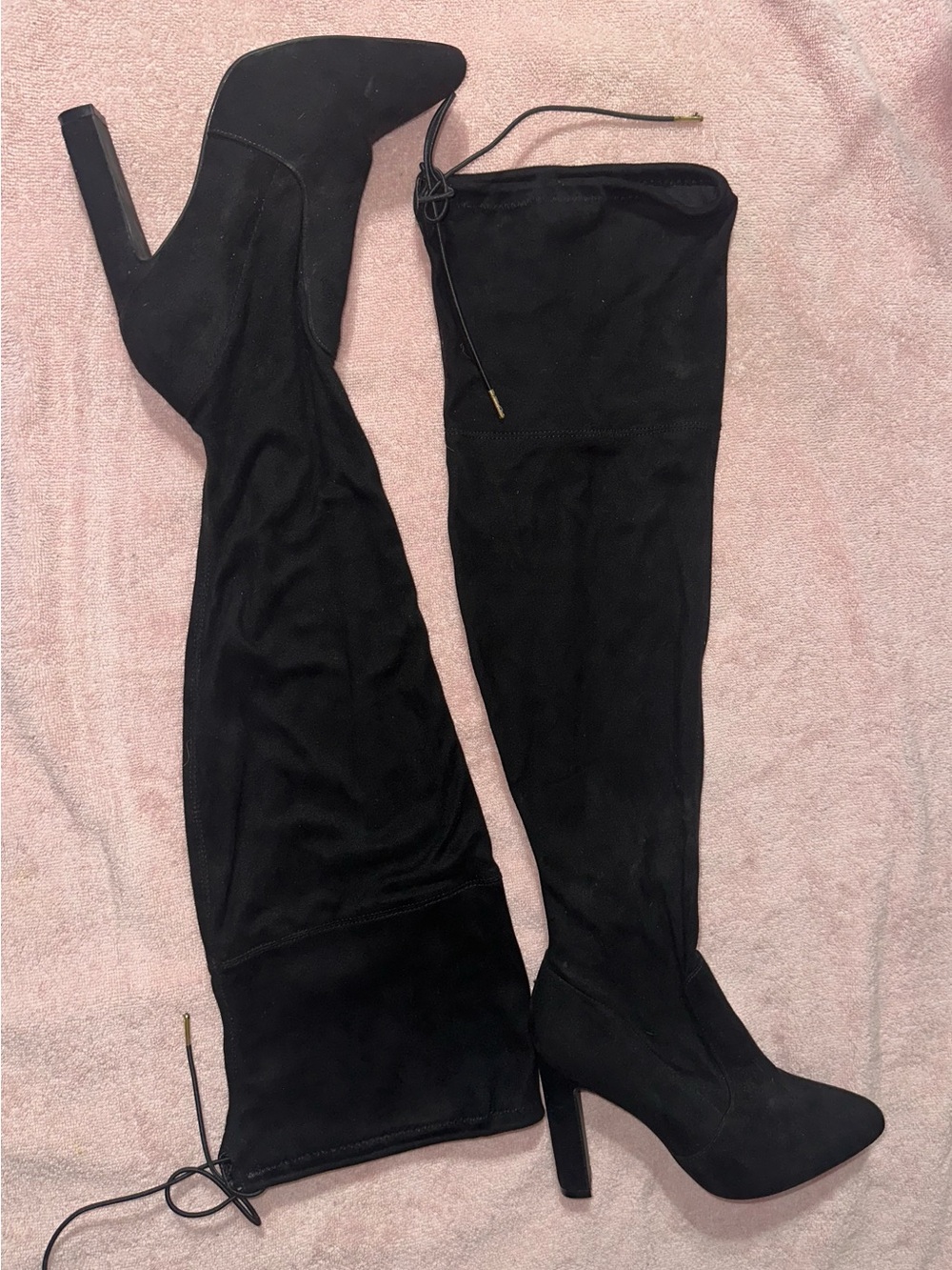 Shoe Dazzle Black Suede-Look Over-the-Knee Heeled Boots
